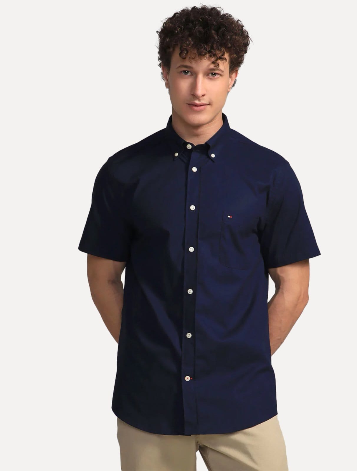 Camisa Tommy Hilfiger Masculina Manga Curta Regular Pocket Poplin
