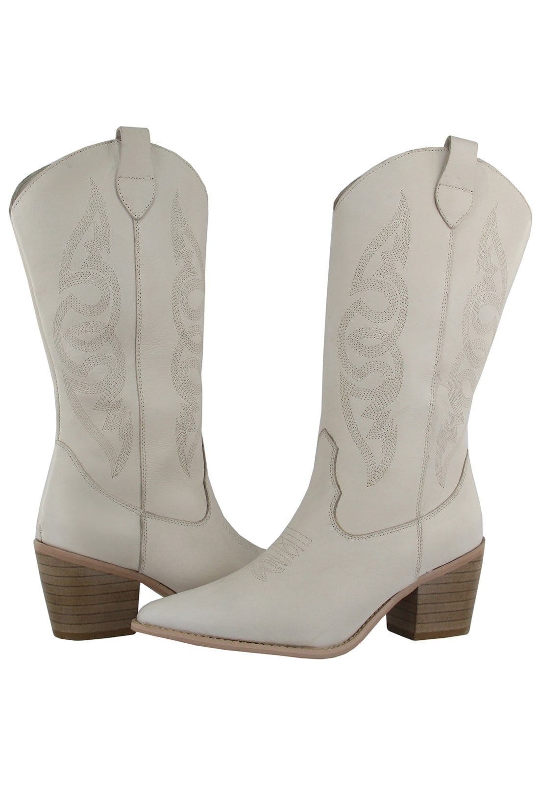 Vista 2 Bota Texana Country Em Couro Feminina Bico Fino Maria Paula Off White MARIA PAULA branco white