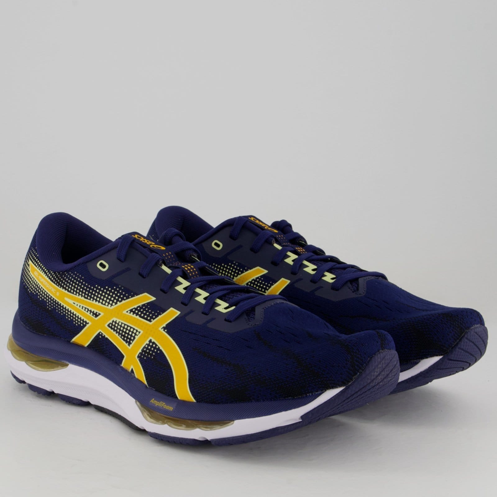 Vista 2 Tênis Asics Gel Hypersonic 5 Marinho e Amarelo ASICS azul marinho