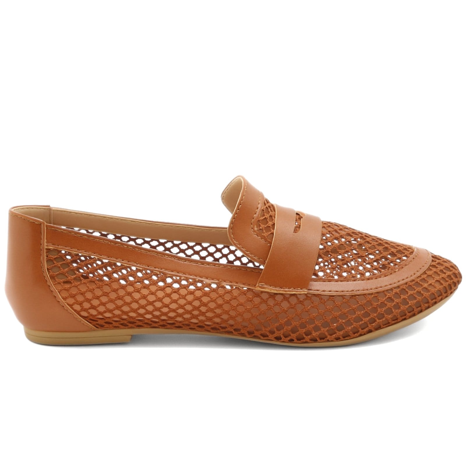 Vista 2 Mocassim Vazado Em Redinha Sapato Feminino Social Loafer Cacau 5403 Flor da Pele marrom