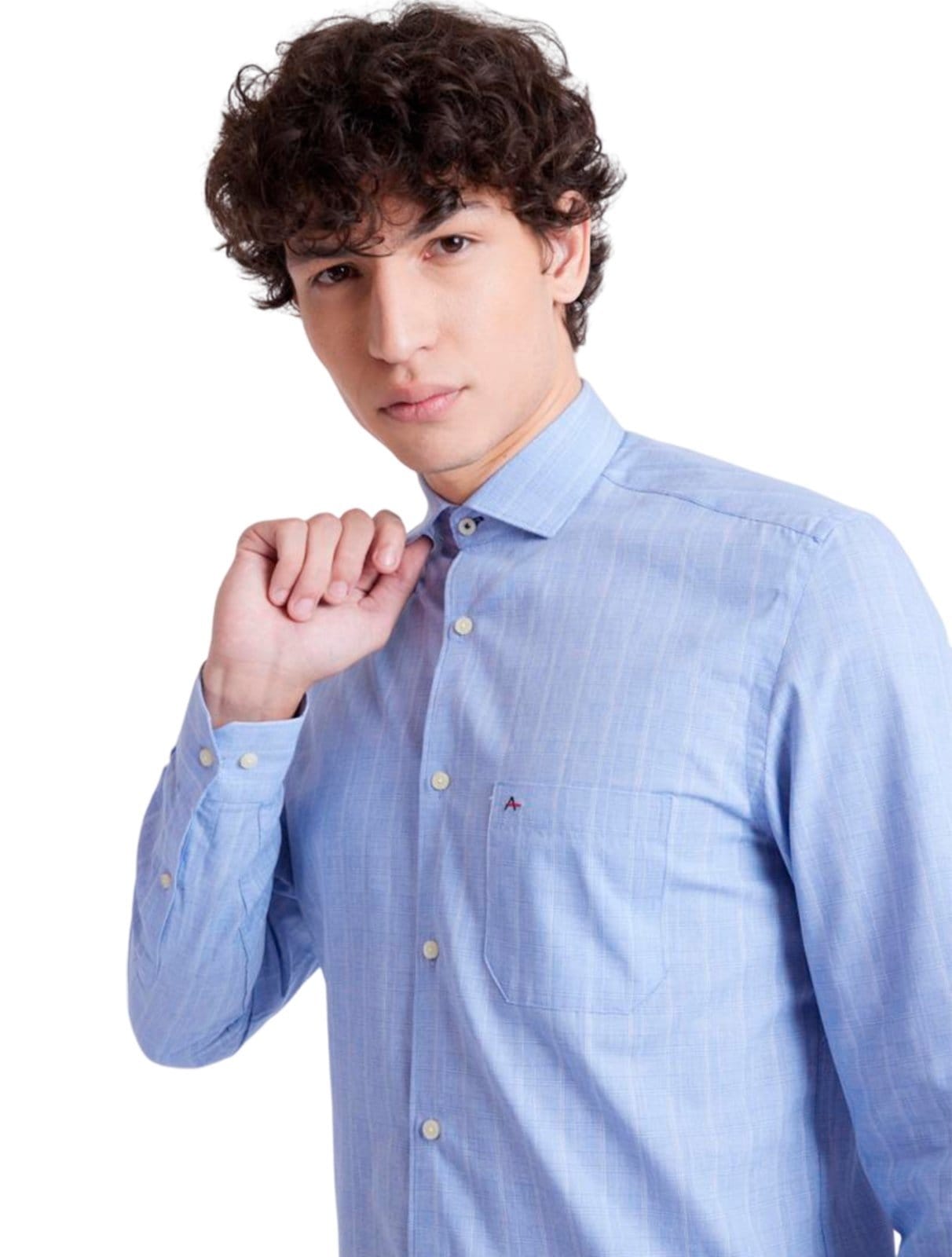 Vista 2 Camisa Aramis Masculina Regular Pocket Tricoline Quadri Xadrez Aramis azul/xadrez azul