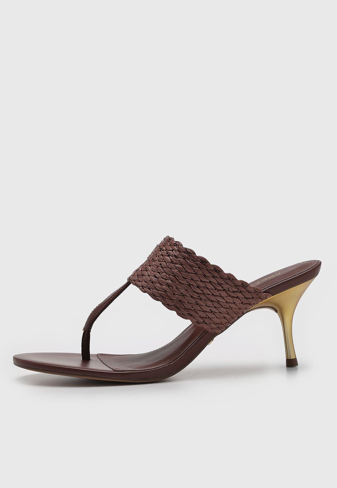 Sandália Feminina Arezzo Tira Trançada Salto Fino Dourado