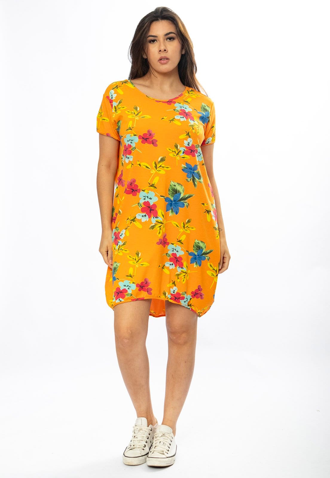 Vista 2 Vestido Curto Cabanafree Malha Amplo Always Estampa Laranja Floral Cabanafree amarelo/azul/estampado/verde