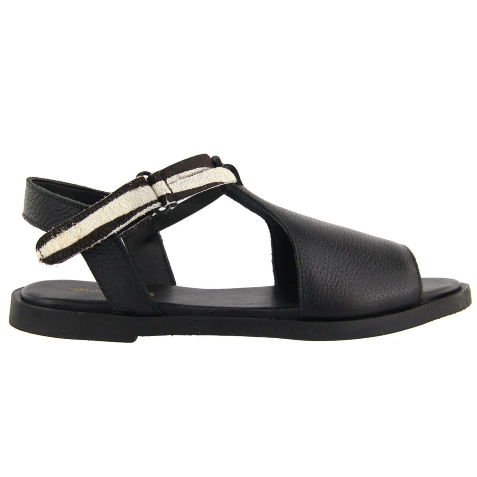 Vista 2 Sandália Rasteira Feminina em Couro Palmilha Extra Conforto Maria Paula Zebra MARIA PAULA preto