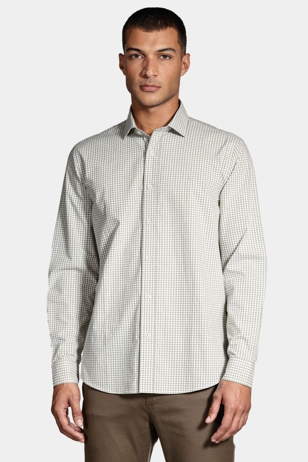 Camisa Aramis Manga Longa Regular Algodão Branco Com Verde