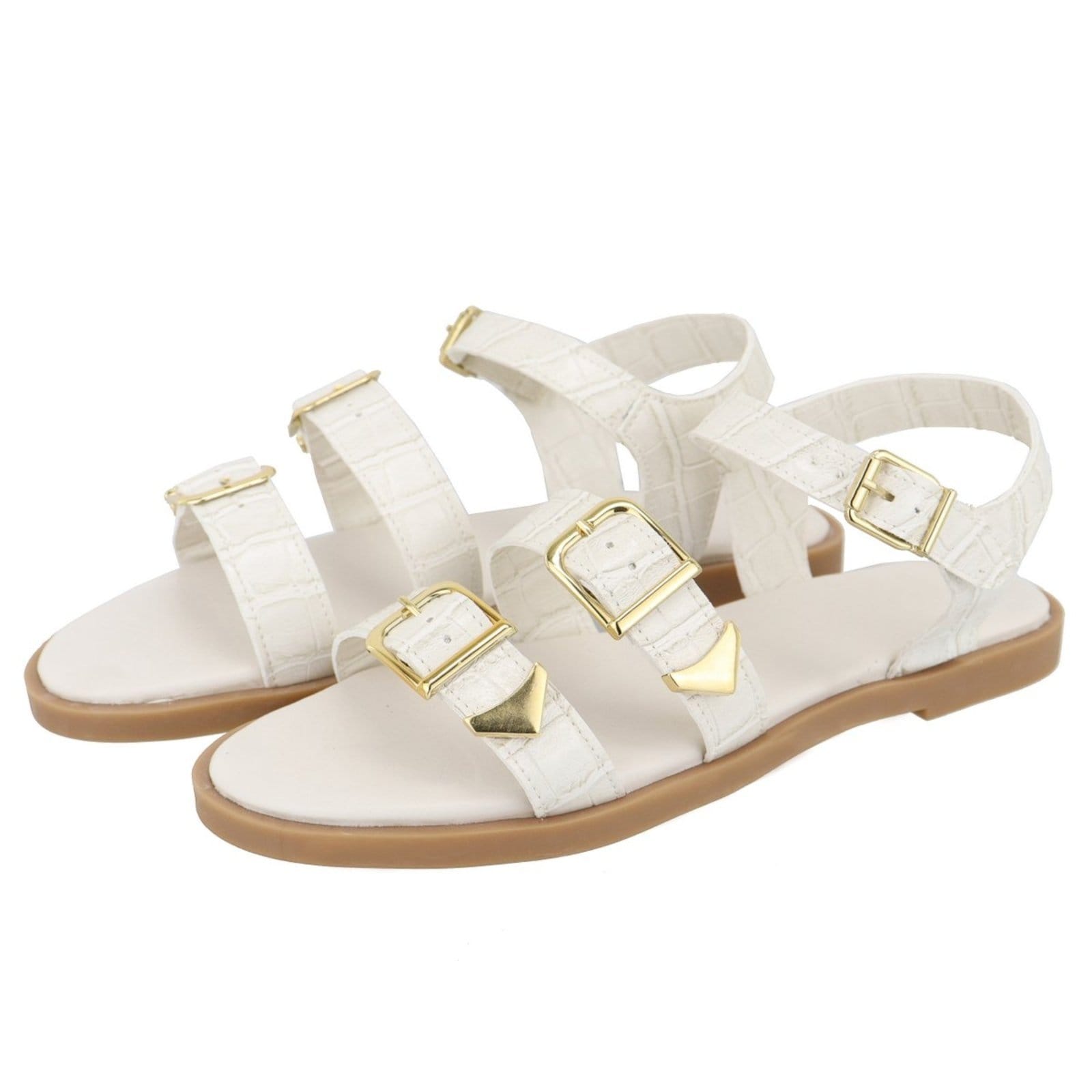Vista 2 Rasteira Sandália Feminina Fivelas Lançamento Off White TELLINI STORE off-white white