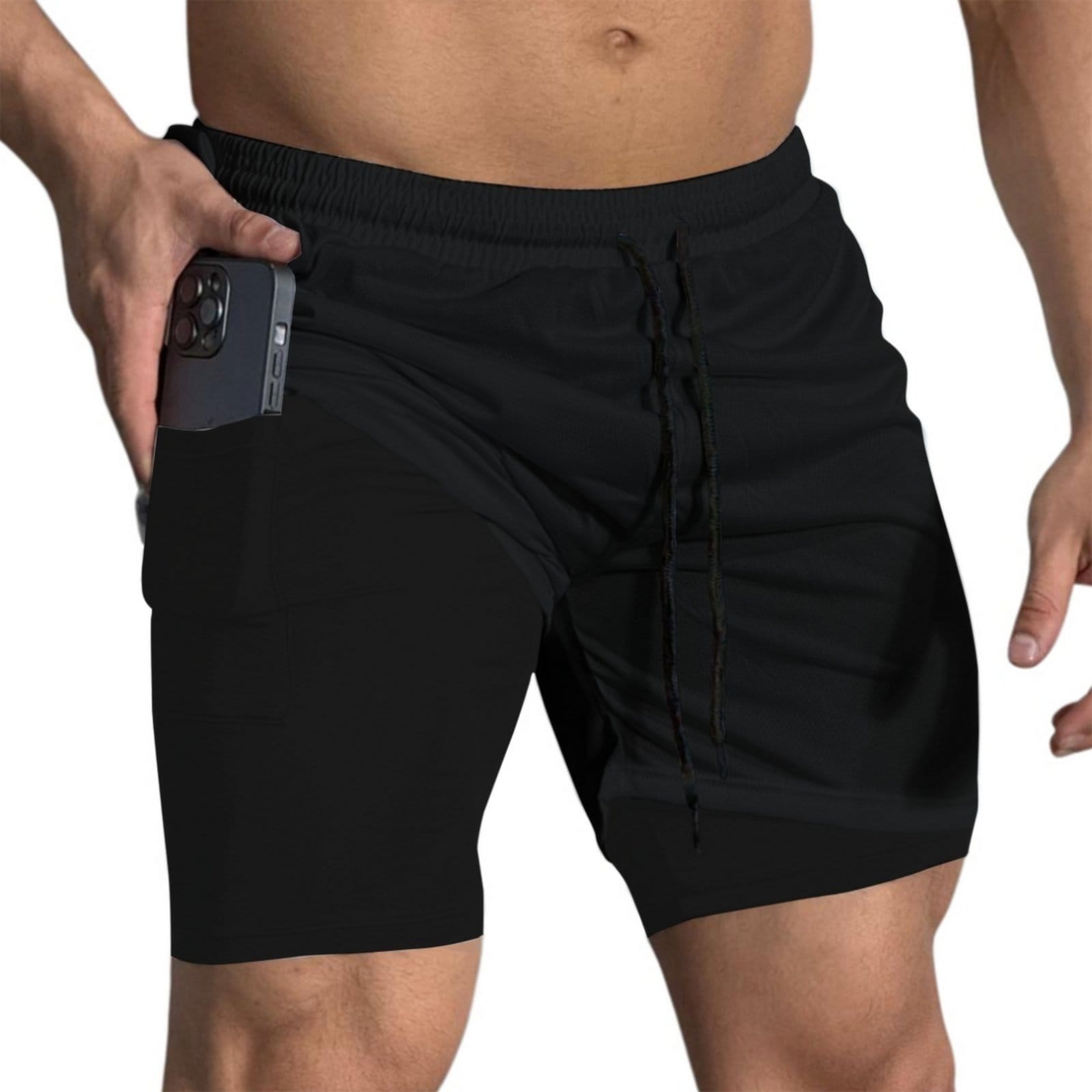Short Treino Dry Térmico 2 em 1 com Bolso para Celular e Porta-Toalha Calção Fitness Academia