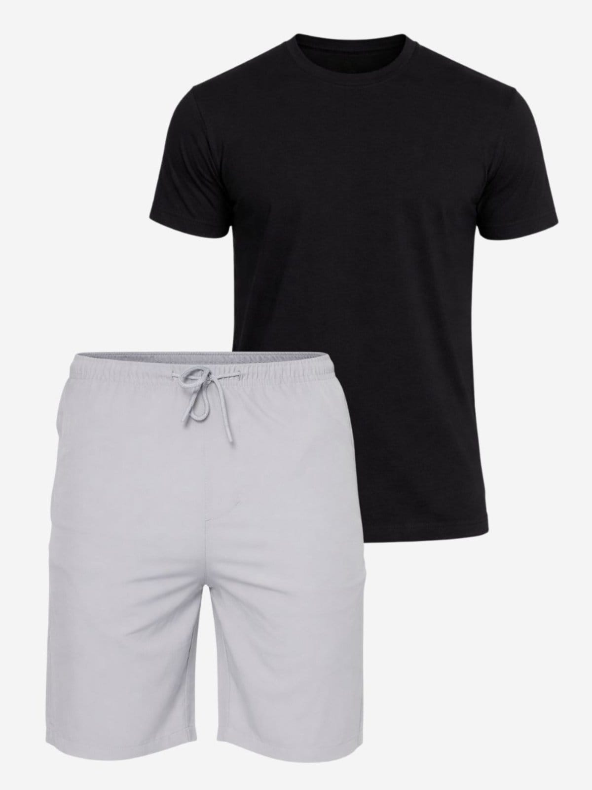 Kit 2 Peças Camiseta Preta Premium e Bermuda Cinza Tactel com Elastano