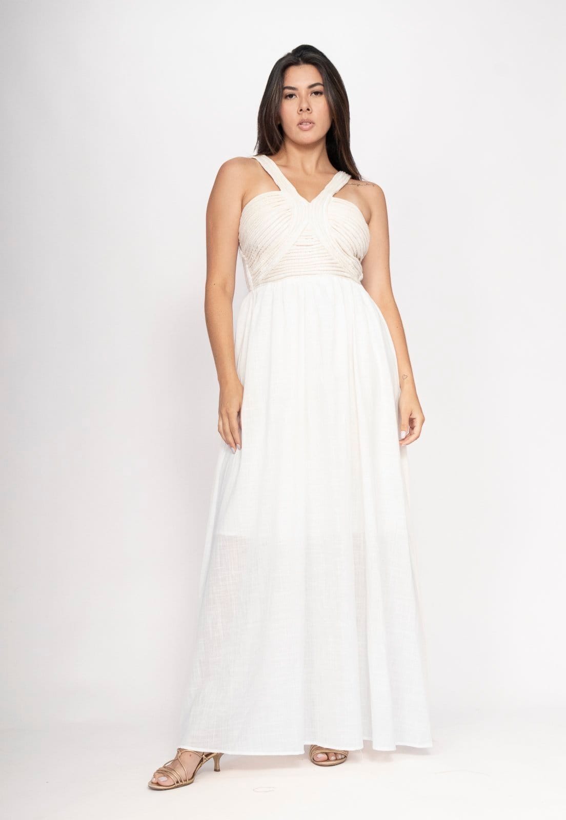 Vista 2 Vestido CabanaFree Alvorada Longo Luz Serena Cabanafree off-white