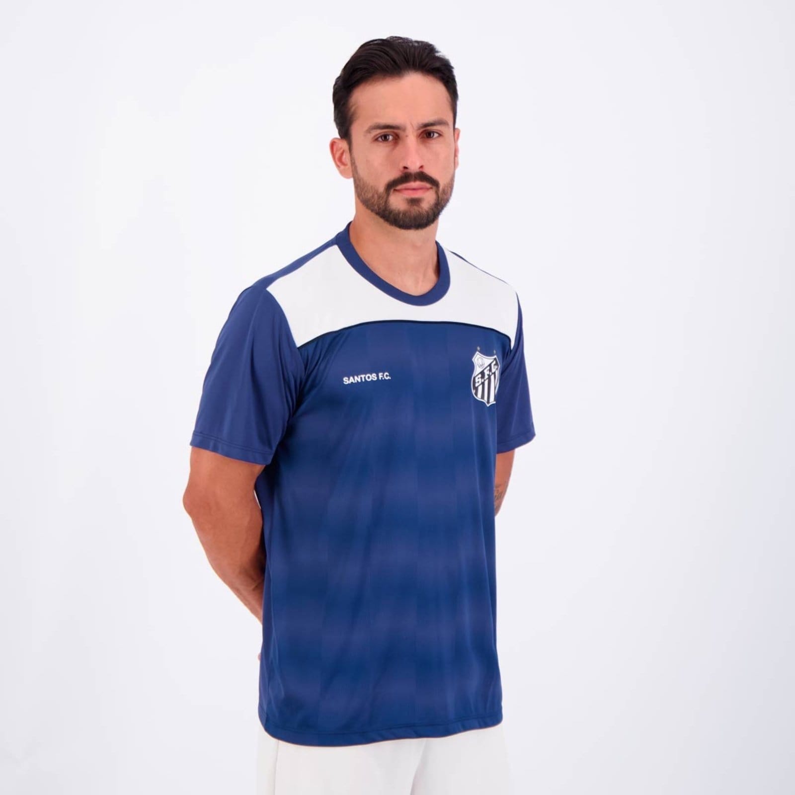 Vista 2 Camisa Santos Fulgor Marinho e Branca braziline azul marinho