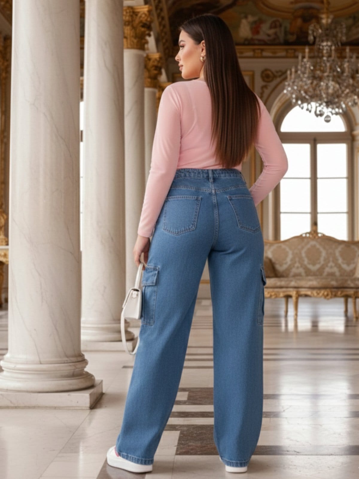 Vista 2 Calça Widleg Cargo CCW Capital Média Feminina Básica e Confortável CCW CENTRAL CAPITAL WEAR azul/jeans