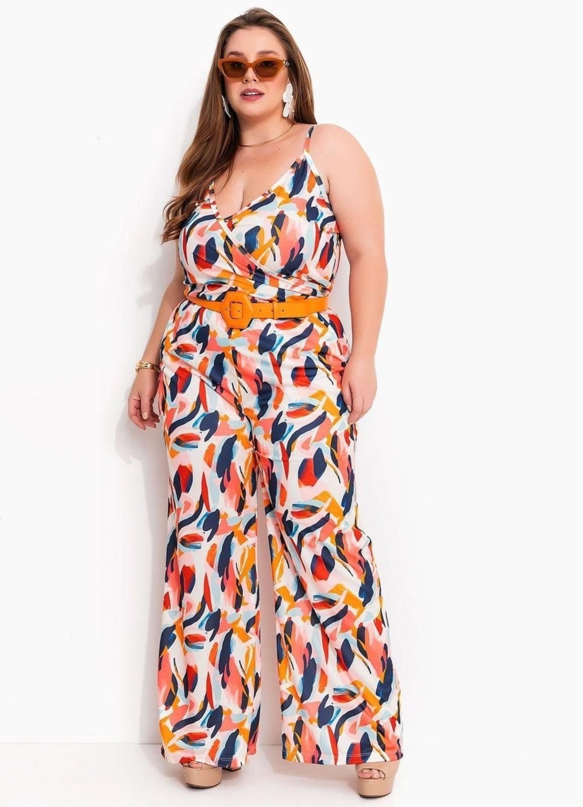 Macacão Em Jersey Acetinado Abstrato Colorido