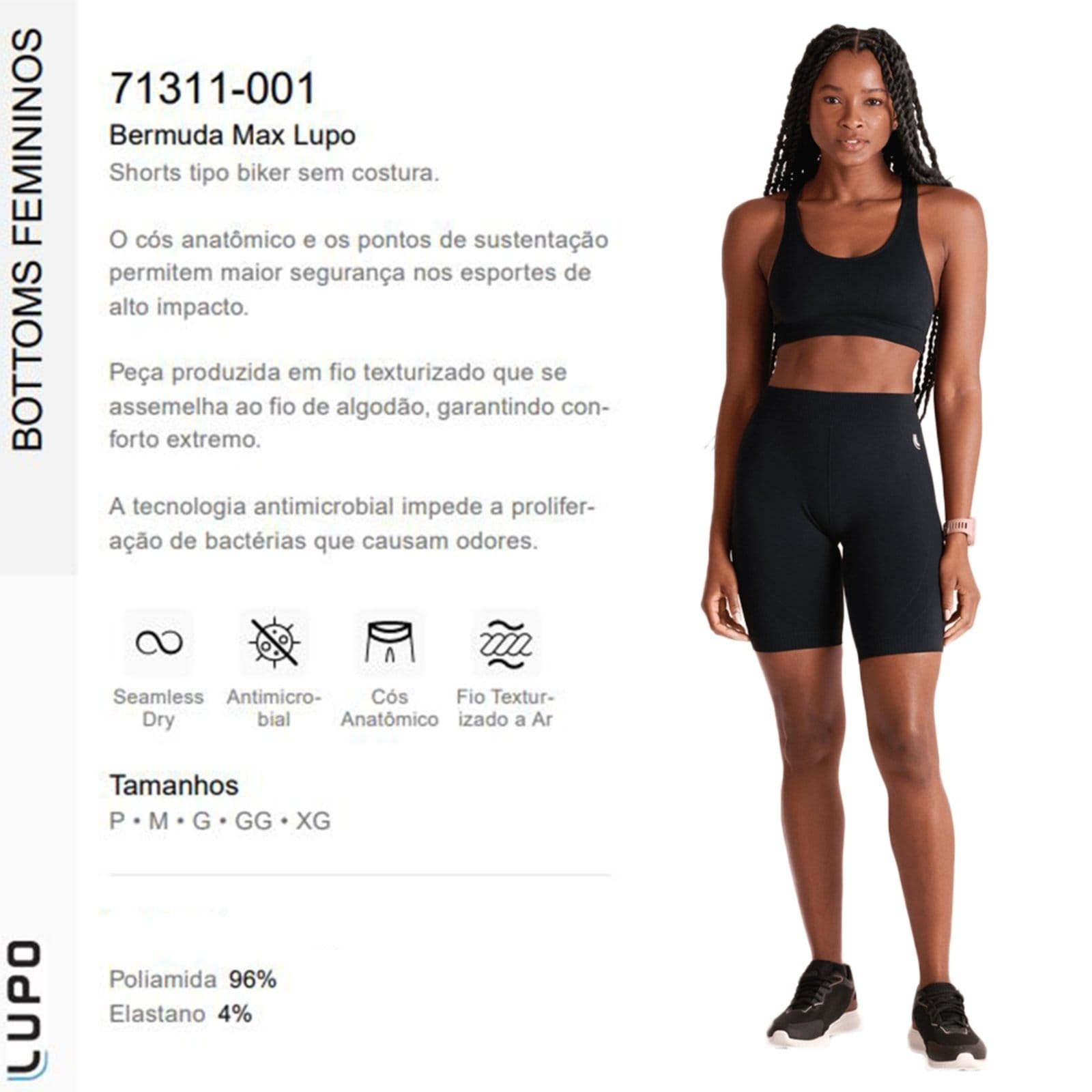 Vista 2 Bermuda Fitness Max Lupo ConfortFit Feminina 71311 Lupo preto
