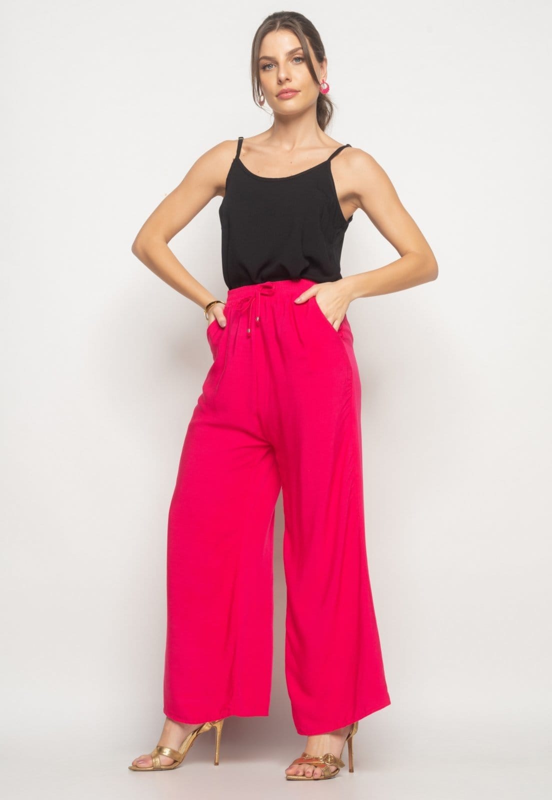 Calça Wide Leg Viscolinho Com Bolso Salvatore Fashion