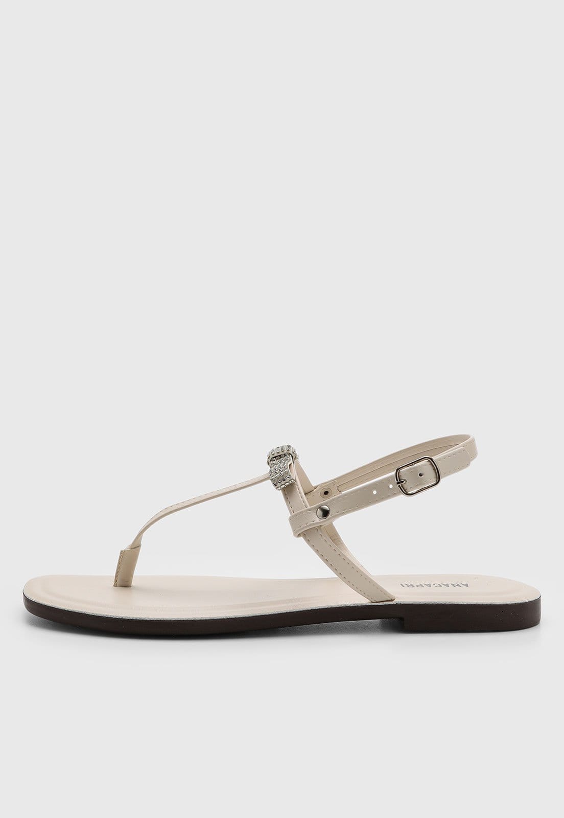 Rasteira Feminina Anacapri Tiras Pedraria Off-White