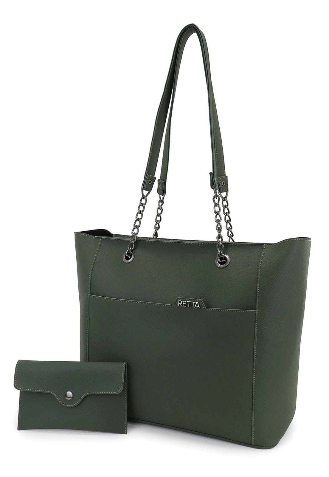 Vista principal Bolsa Saco Grande Ombro e Mão Retta Oficial Verde Retta Oficial verde militar