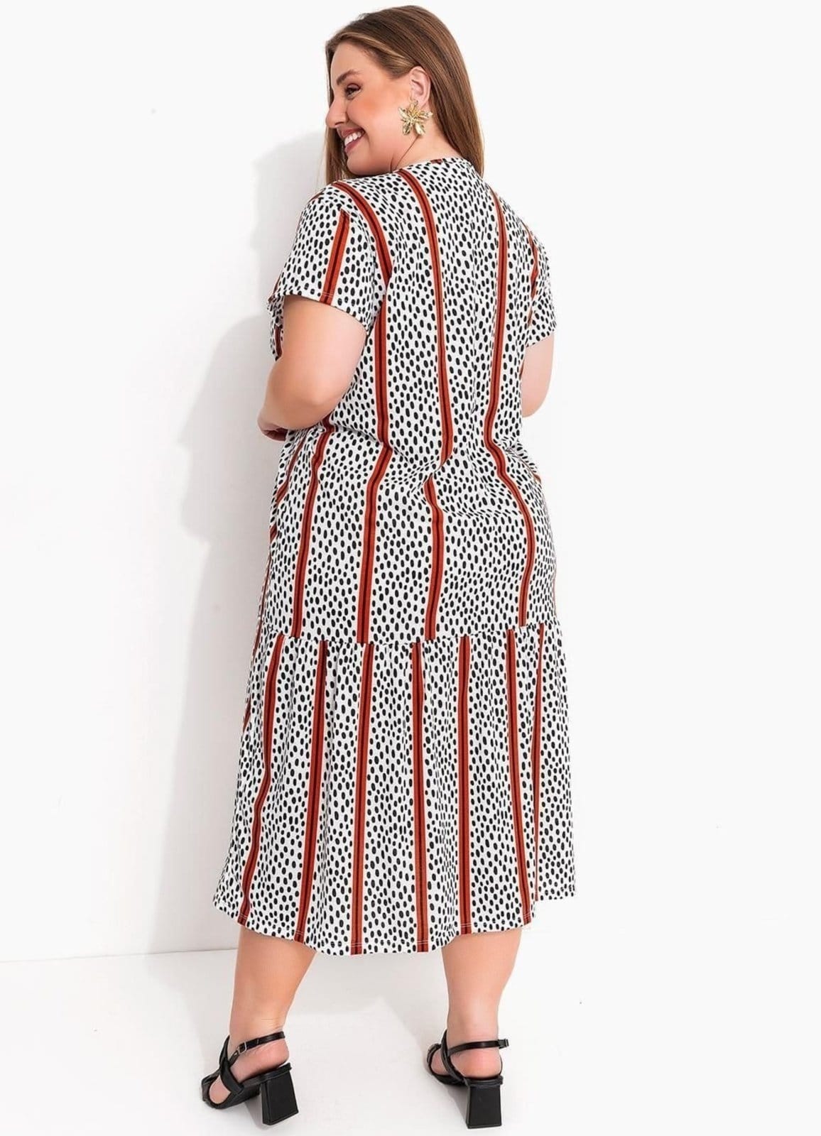 Vista 2 Vestido Em Malha Abstrato E Listras Marguerite branco