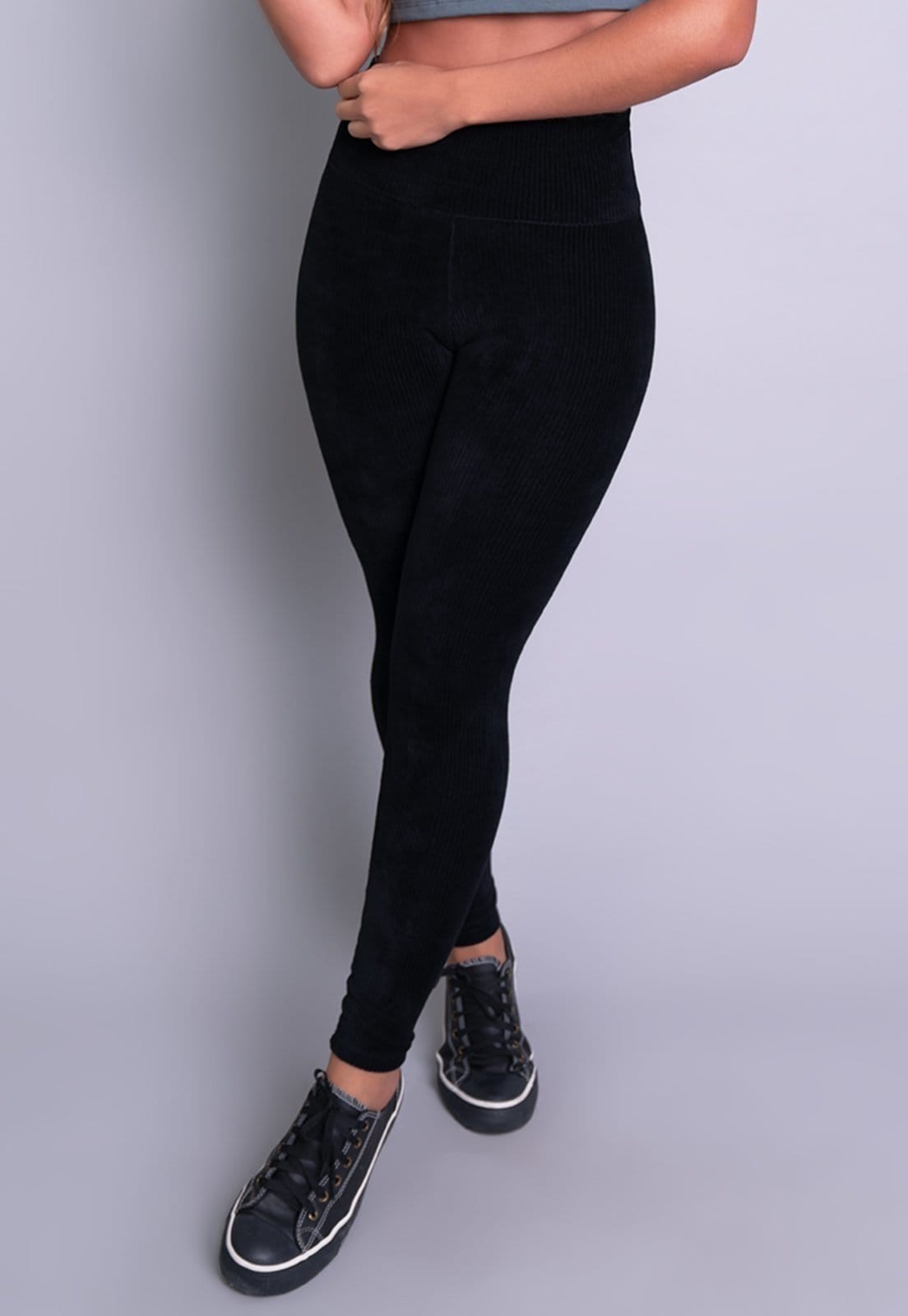 Calça Legging MVB Modas Cintura Alta Veludo Cotelê Preta