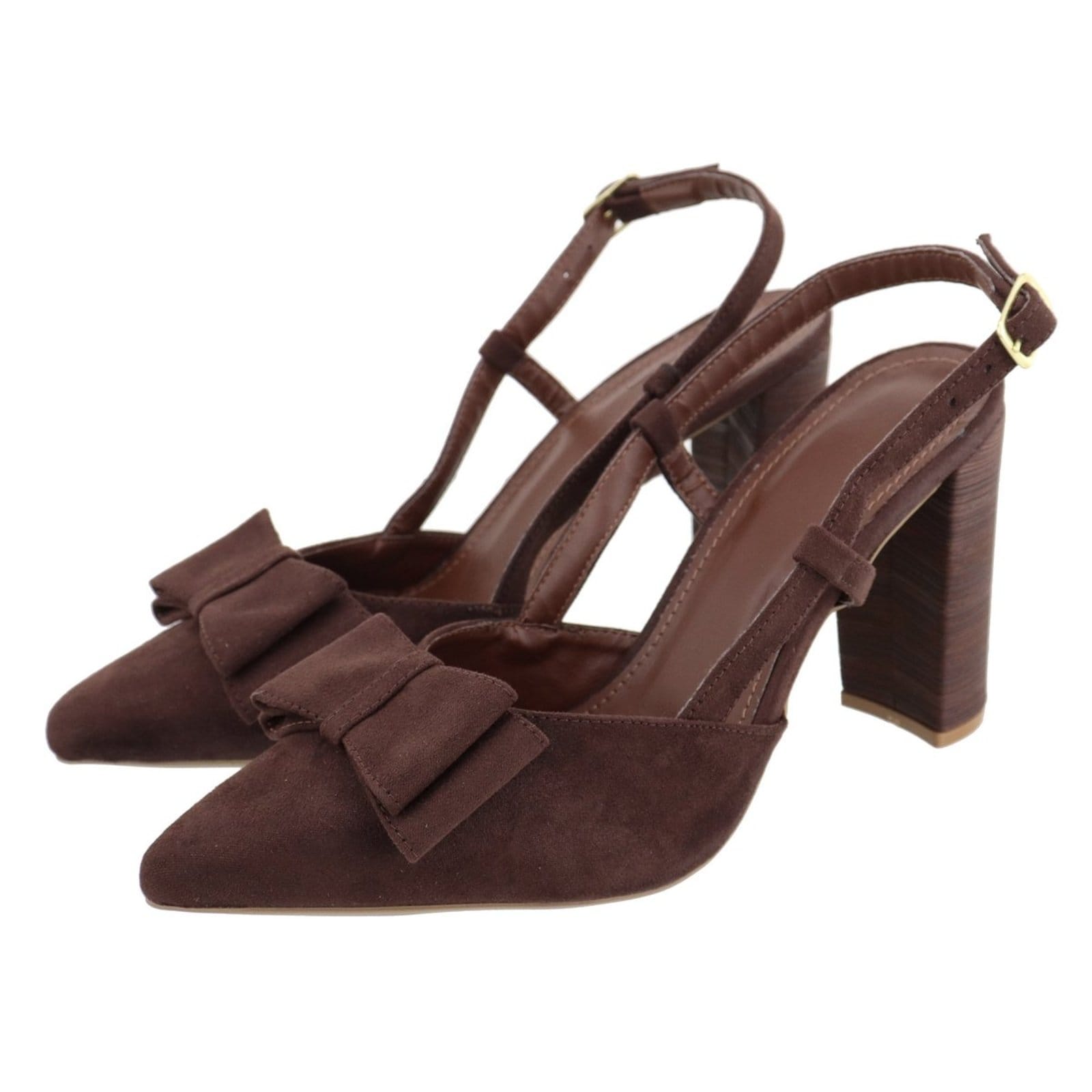 Scarpin Slingback Laço em Camurça Terra Inveno 5501 Salto Bloco Madeira