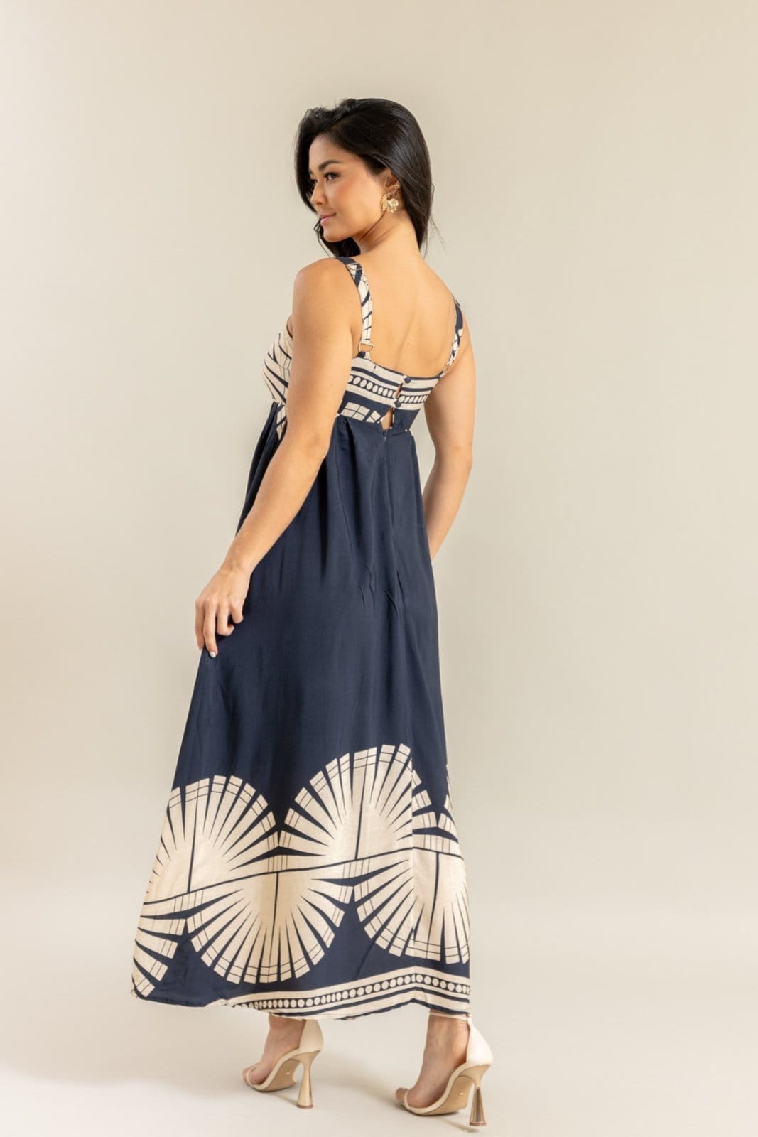 Vista 2 Vestido Midi Feminino Estampado Floral com Alças na Cor Marinho Lemier Collection LEMIER azul marinho