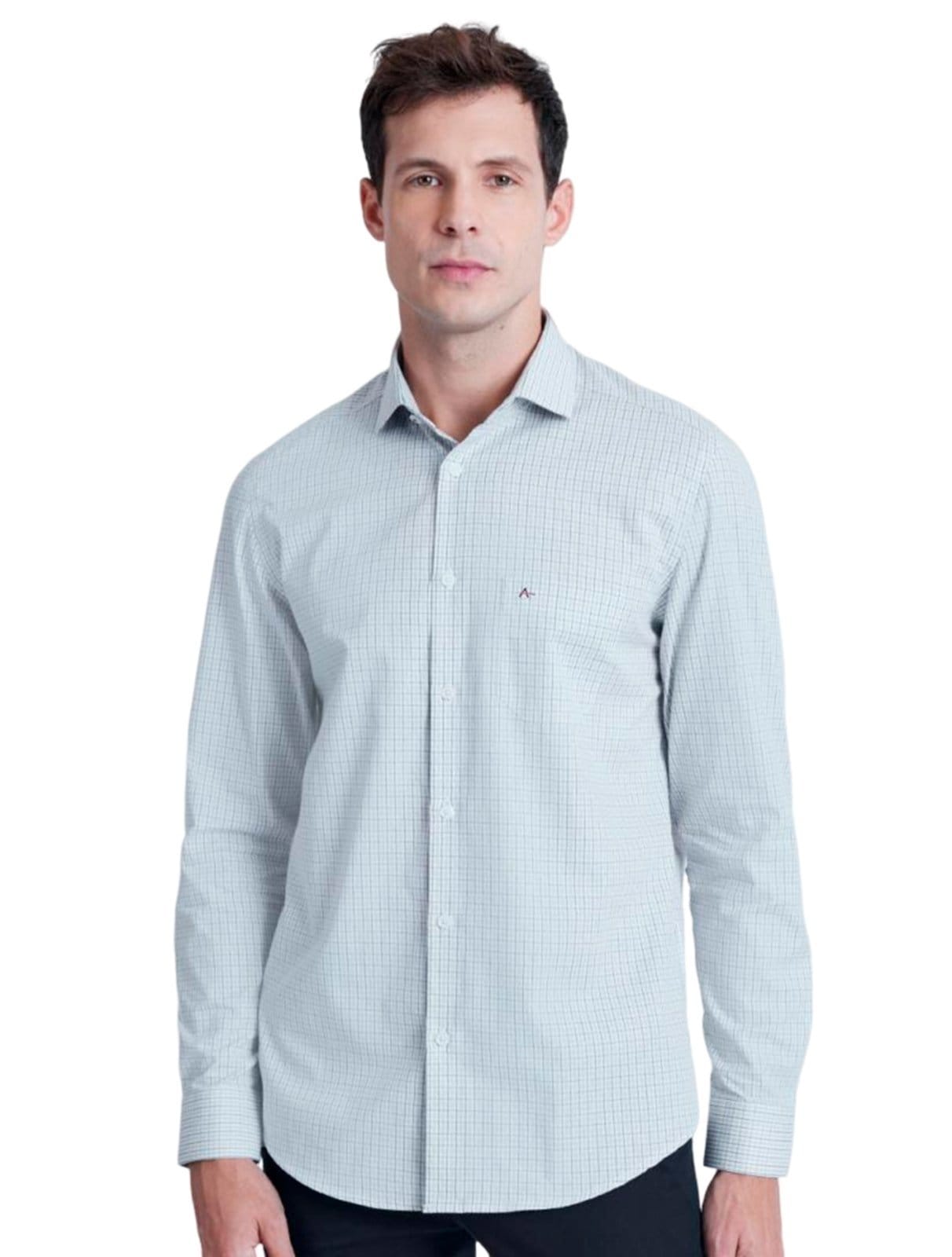 Camisa Aramis Masculina Regular Tricoline Micro Xadrez Branca