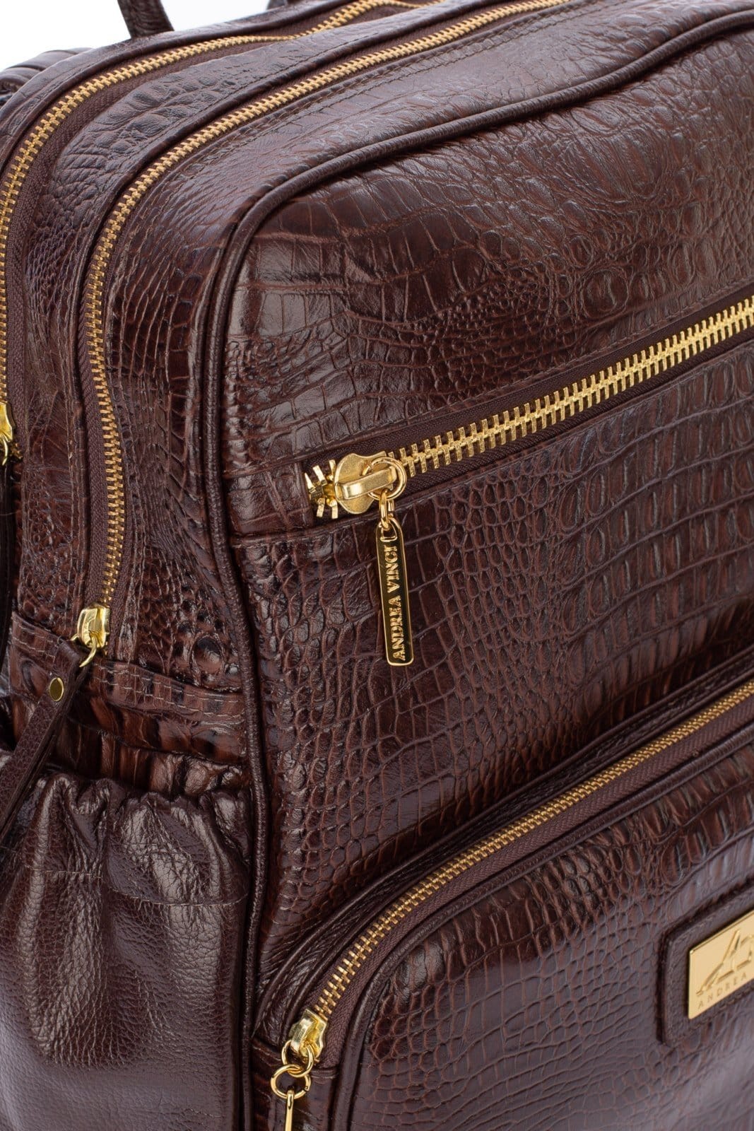 Vista 2 Mochila grande de couro croco Zooey - Café Andrea Vinci vermelho
