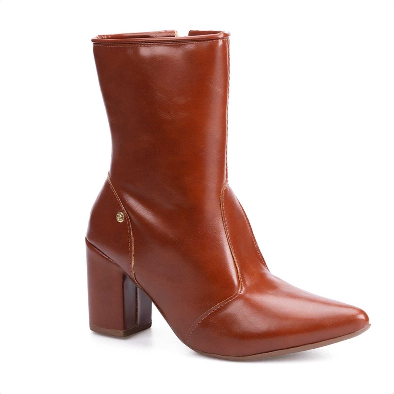 Bota Social Domidona Feminina Cano Curto Salto Alto Bloco Bico Fino