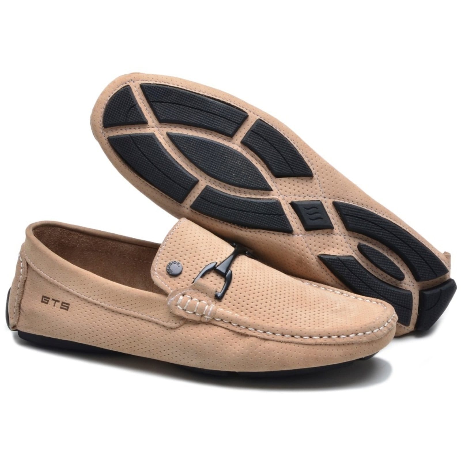 Vista principal Mocassim Drive Couro Masculino Costurado À Mão Pontilhado Casual Macio Confortável Gelo FRANCA GRIFFE branco