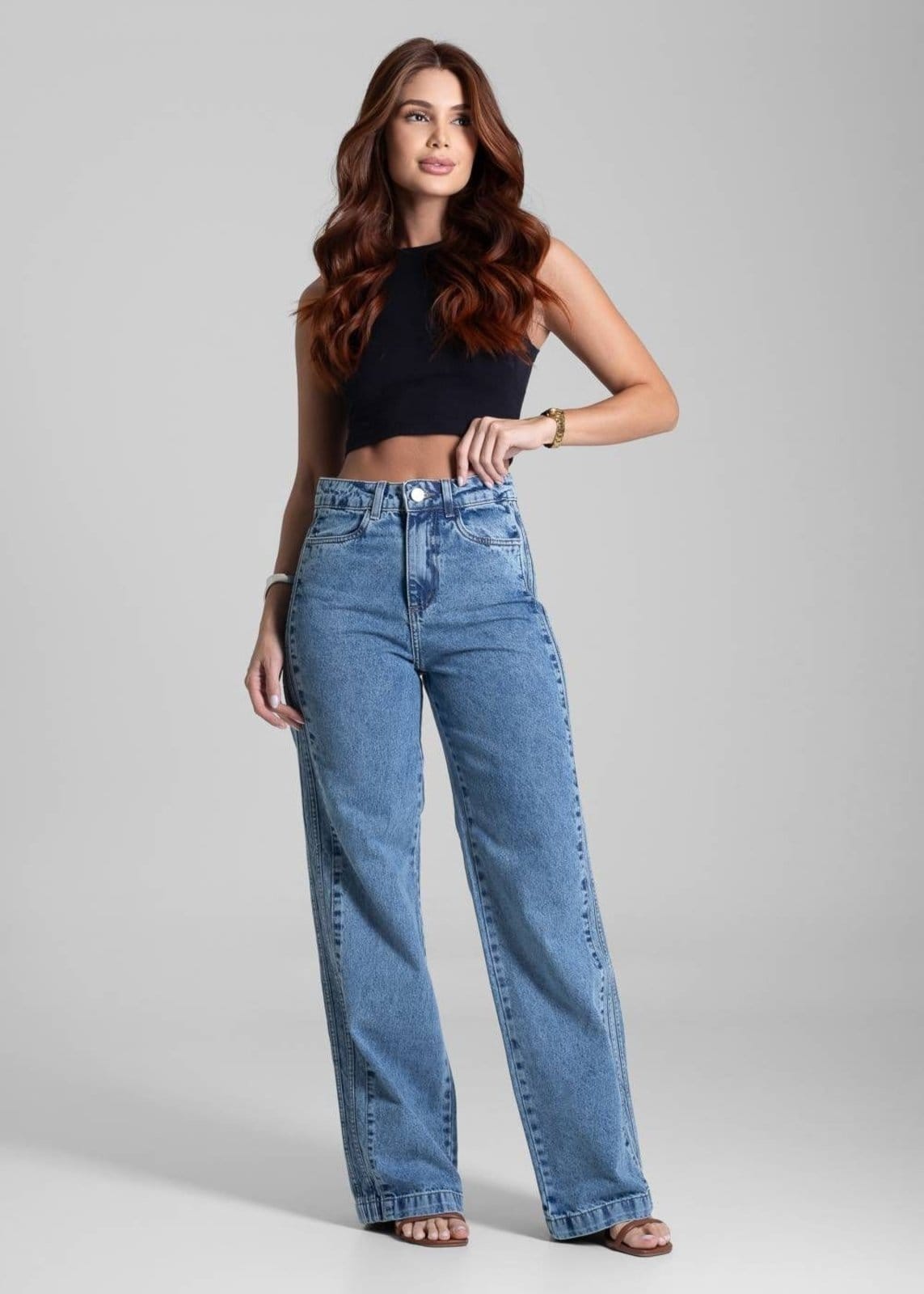 Vista 2 Calça Jeans Sawary Wide Leg - 281712 Sawary azul