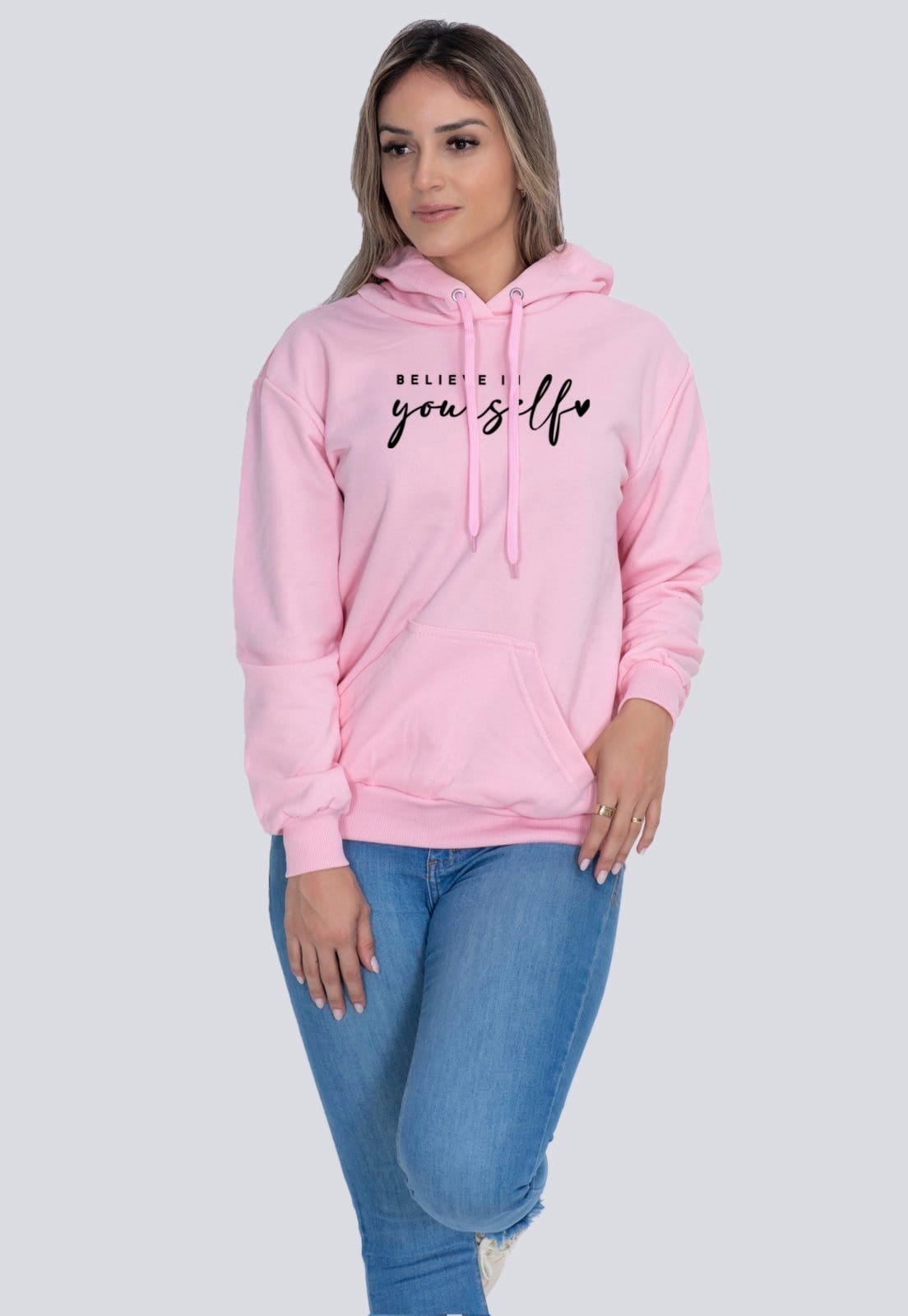 Vista 2 Moletom Feminino Casual Blusa de Frio Believe in Yourself Lucas Lunny rosa