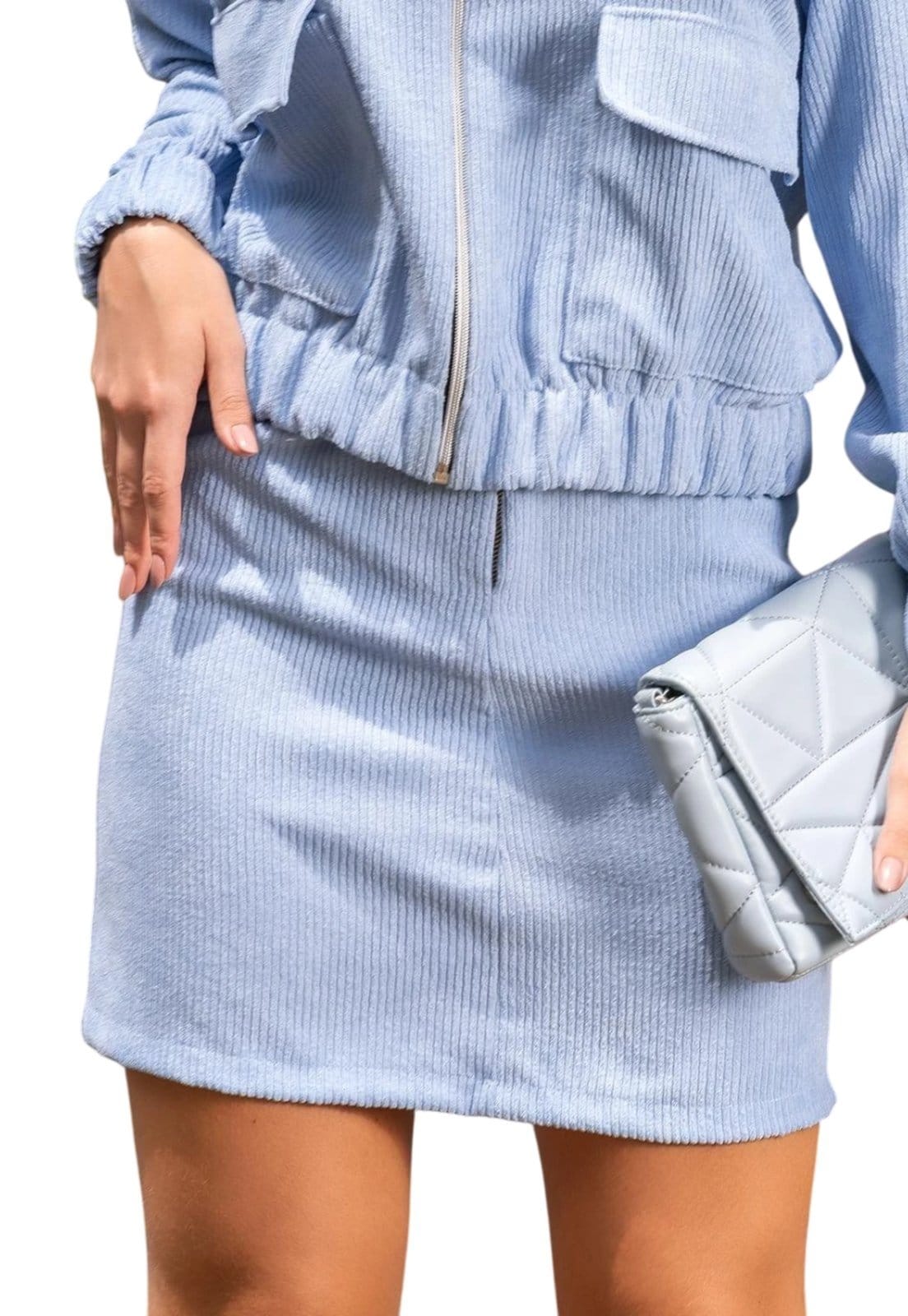 Vista 2 Saia Em Tecido Cotelê Claro Quintess azul