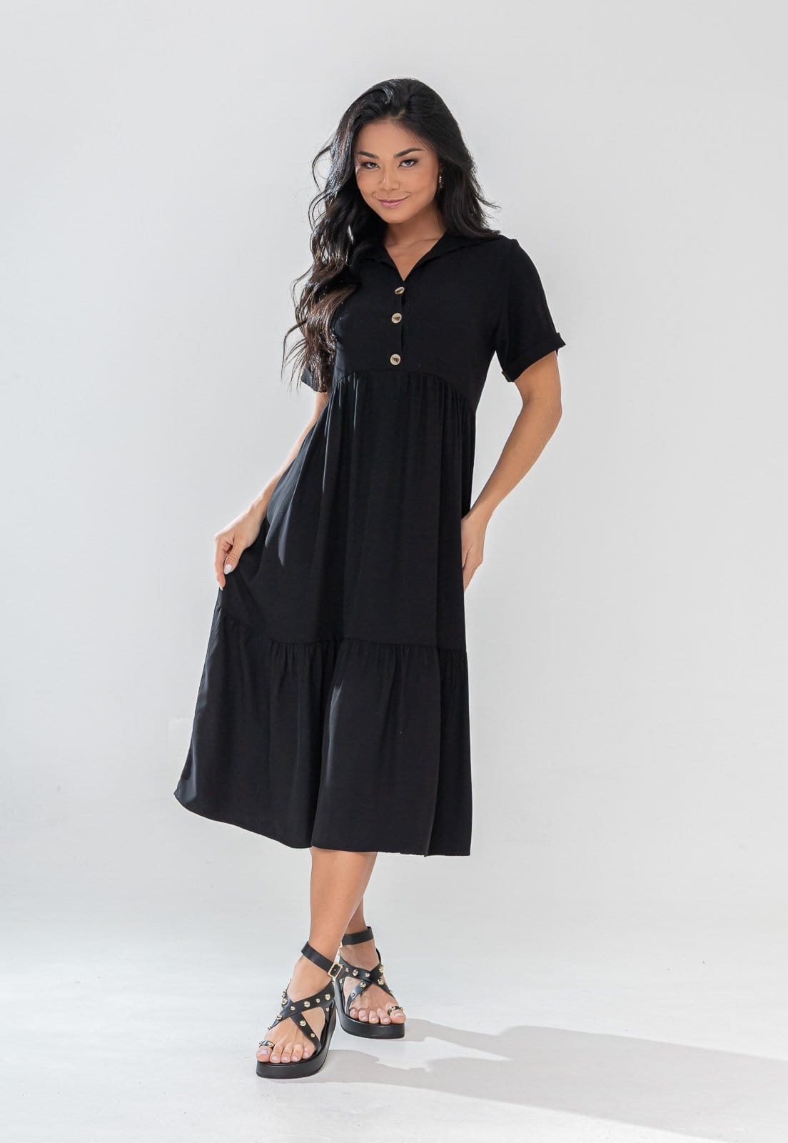 Vestido Aura Chemise Rafaela Sarja Liso