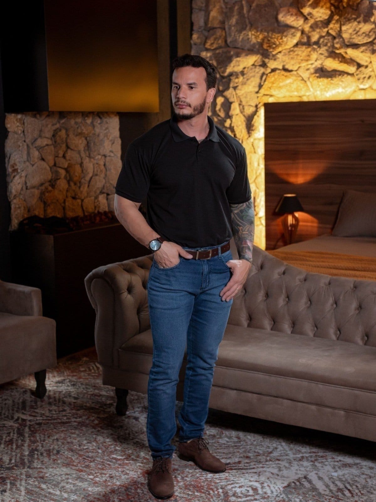 Vista 2 Sapato Social Oxford Reggio Confortável Masculino Social Brogue THEZB castanho