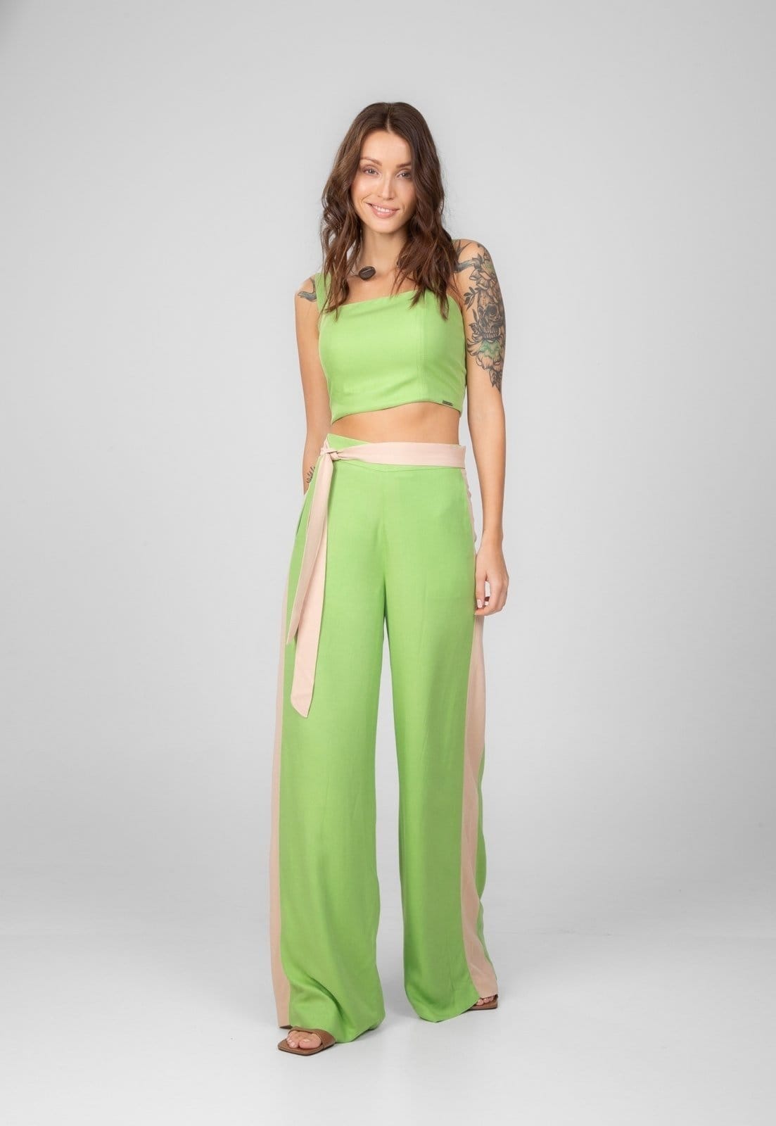 Calça Alfaiataria Traymon Pantalona Pistache / Nude