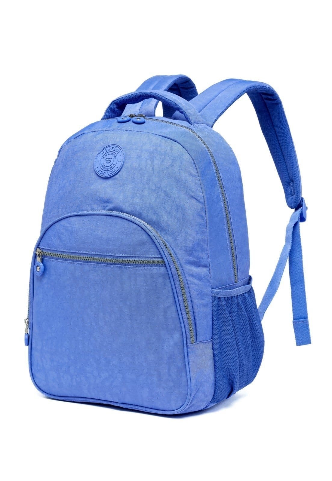 Vista 2 Mochila Bolsa Azul Escolar Espaçosa Notebook Reforçada Faculdade Perfect For You roxo azul