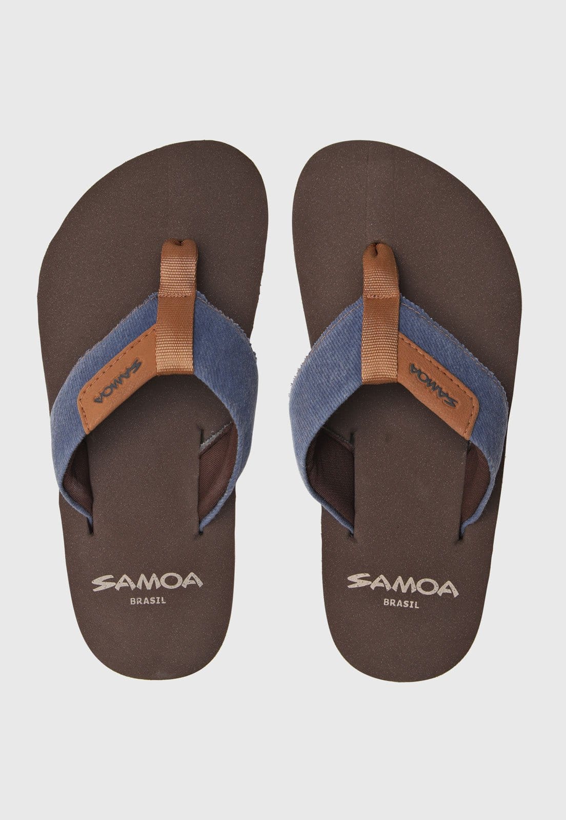 Chinelo Samoa Dedo Tira Comfort Marrom e Azul