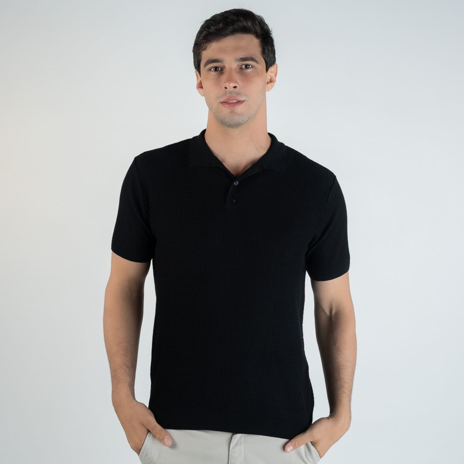 Camisa Polo Ellus Waffle Preta