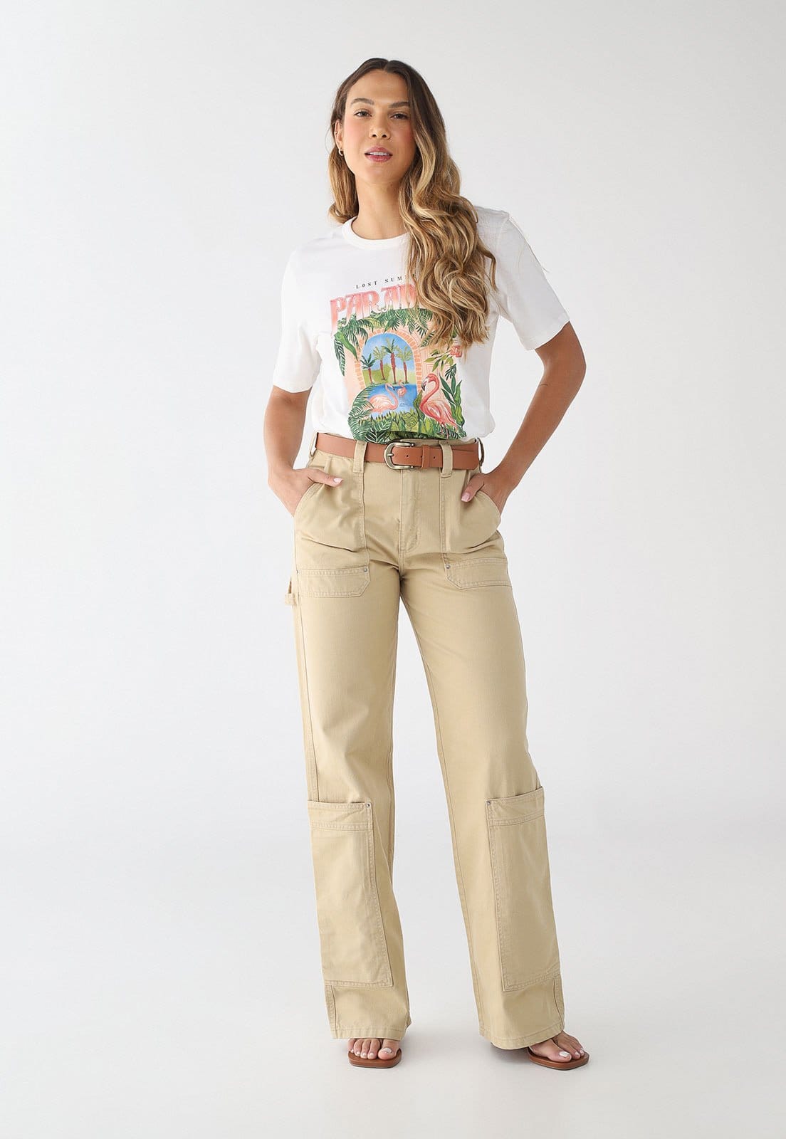 Vista 2 Calça Feminina Colcci Utilitária Colcci bege