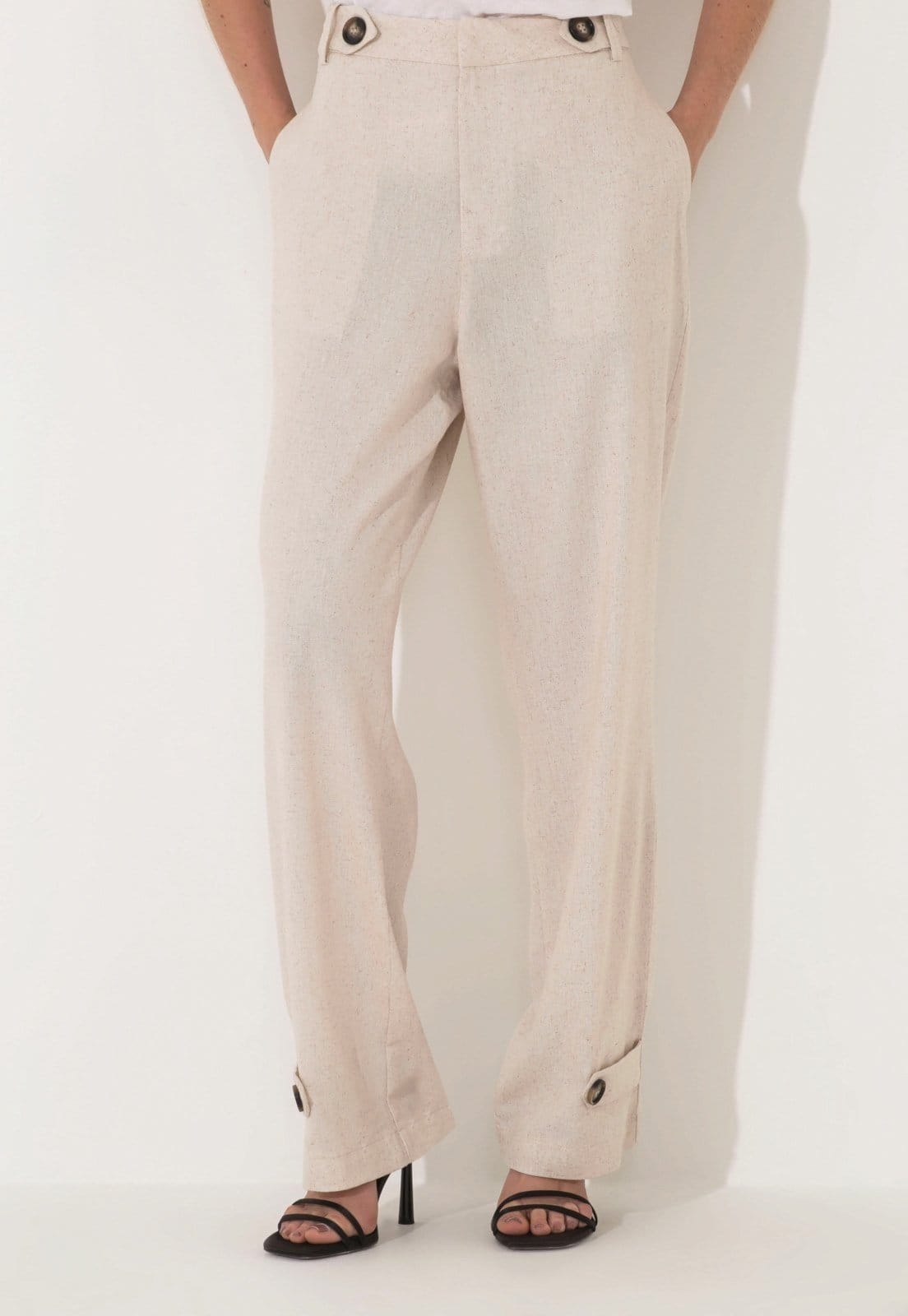 Vista 2 Calça Linho Traymon Cintura Alta Natural Traymon bege natural