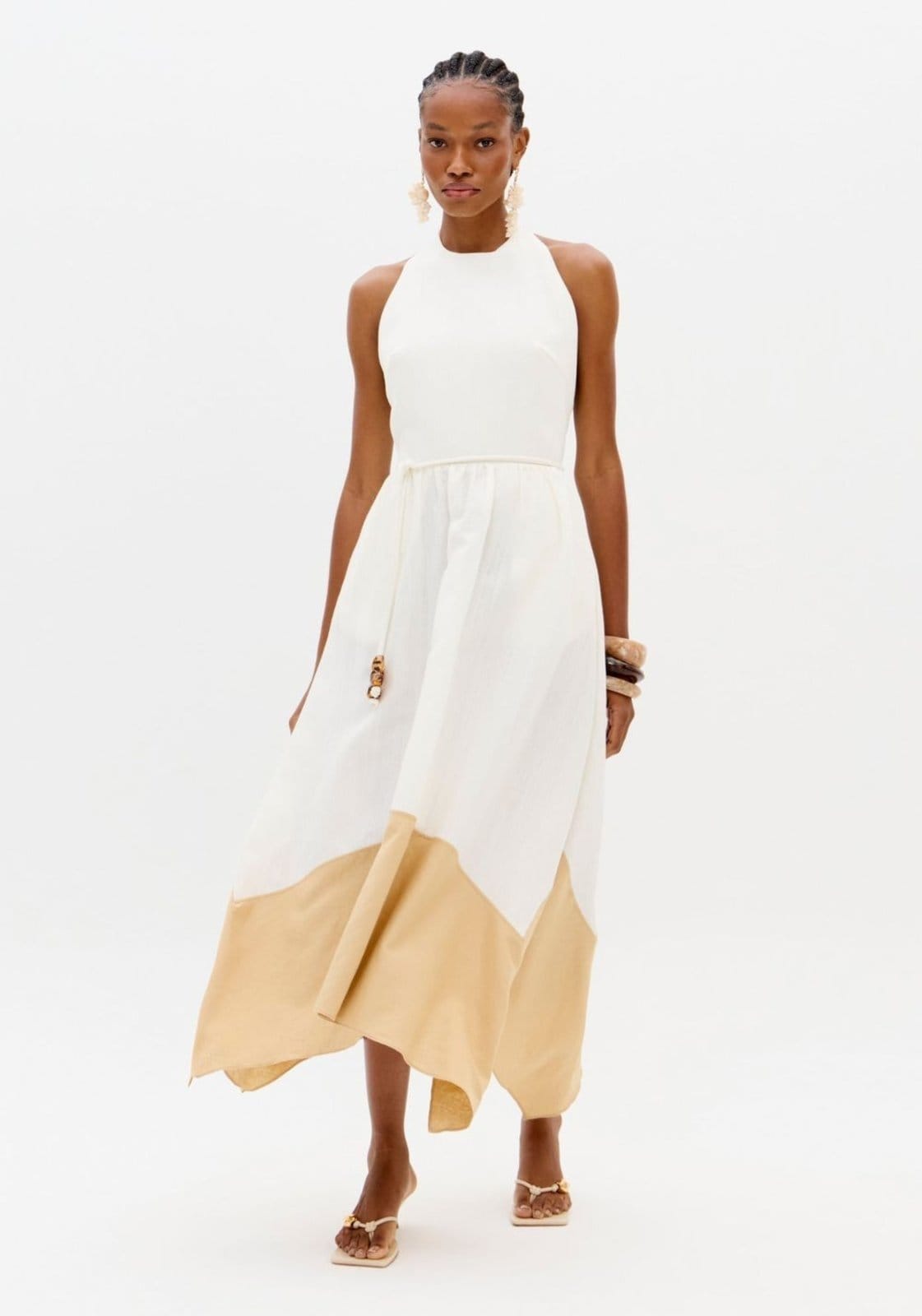 Vestido Super Midi Frente Única Com Linho