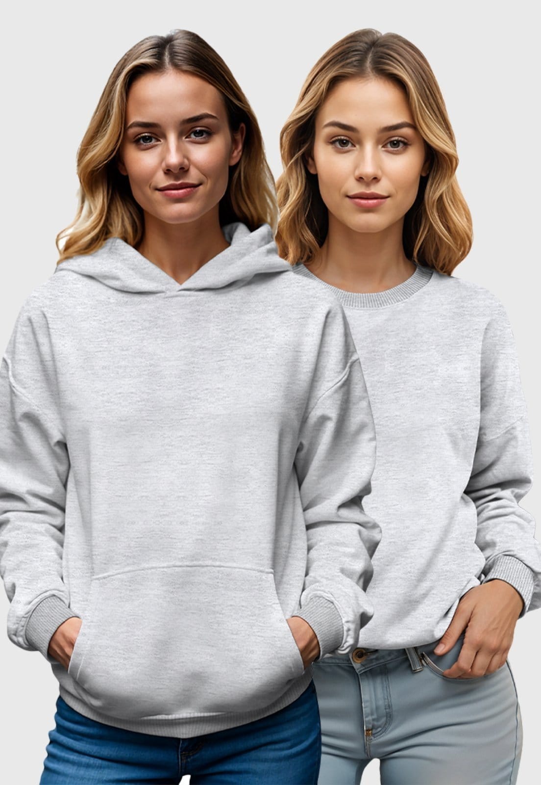 Kit 2 Moletom Canguru e Gola Redonda Feminino Flanelado Benellys Liso Claro