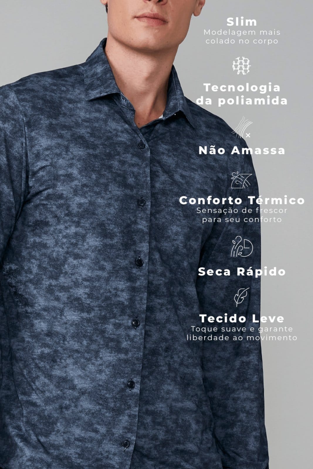 Vista 2 HIGHSTIL Camisa Estampada Tecnocomfy Slim Fit - Grafite HIGHSTIL cinza