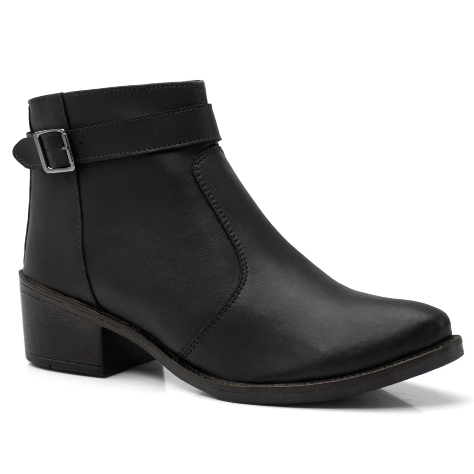 Bota Feminina Lavini Coturno Bico Fino Fivela Cano Curto Preta