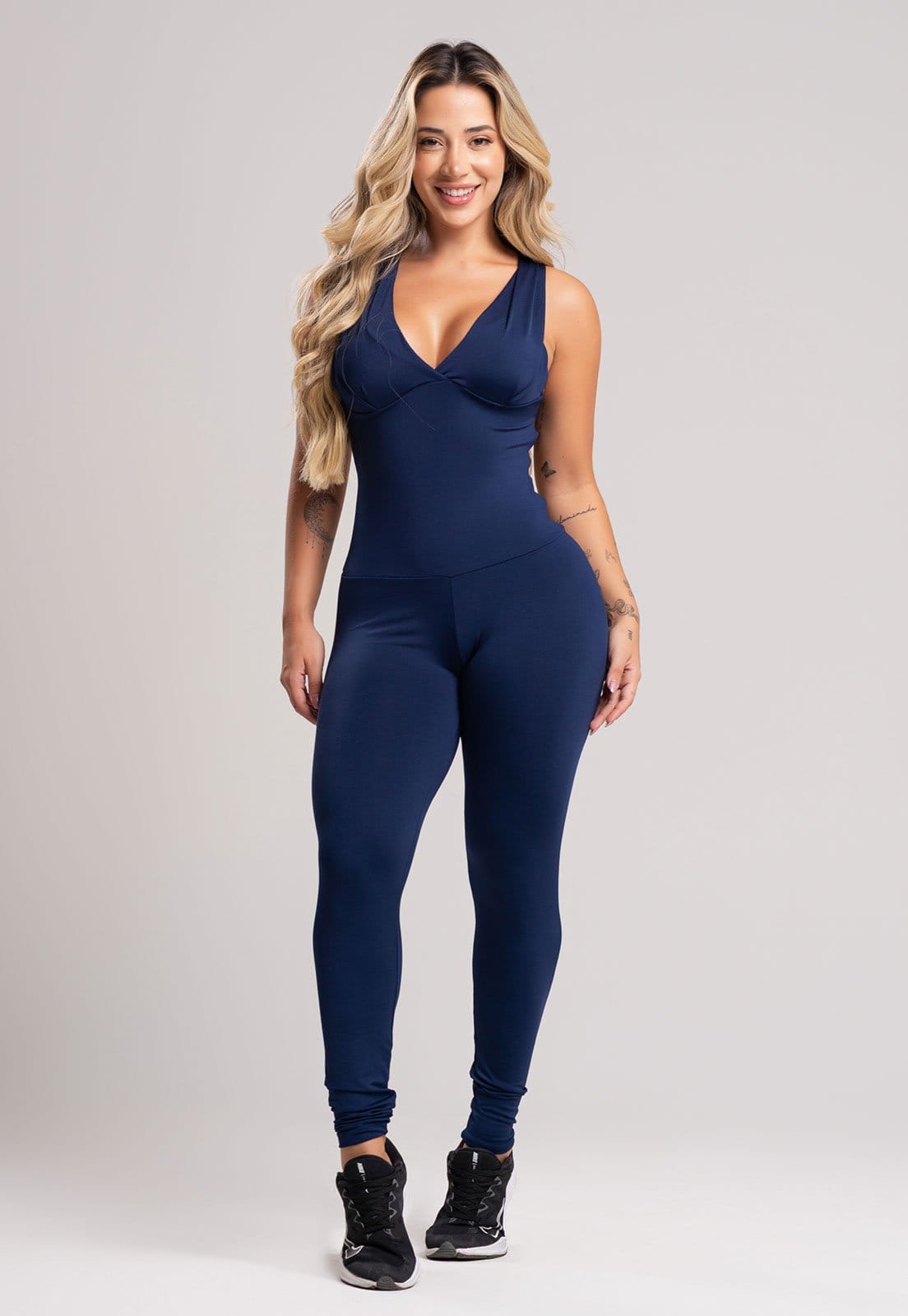 Macacão MVB Modas Bojo Suplex Liso Fitness Academia Marinho