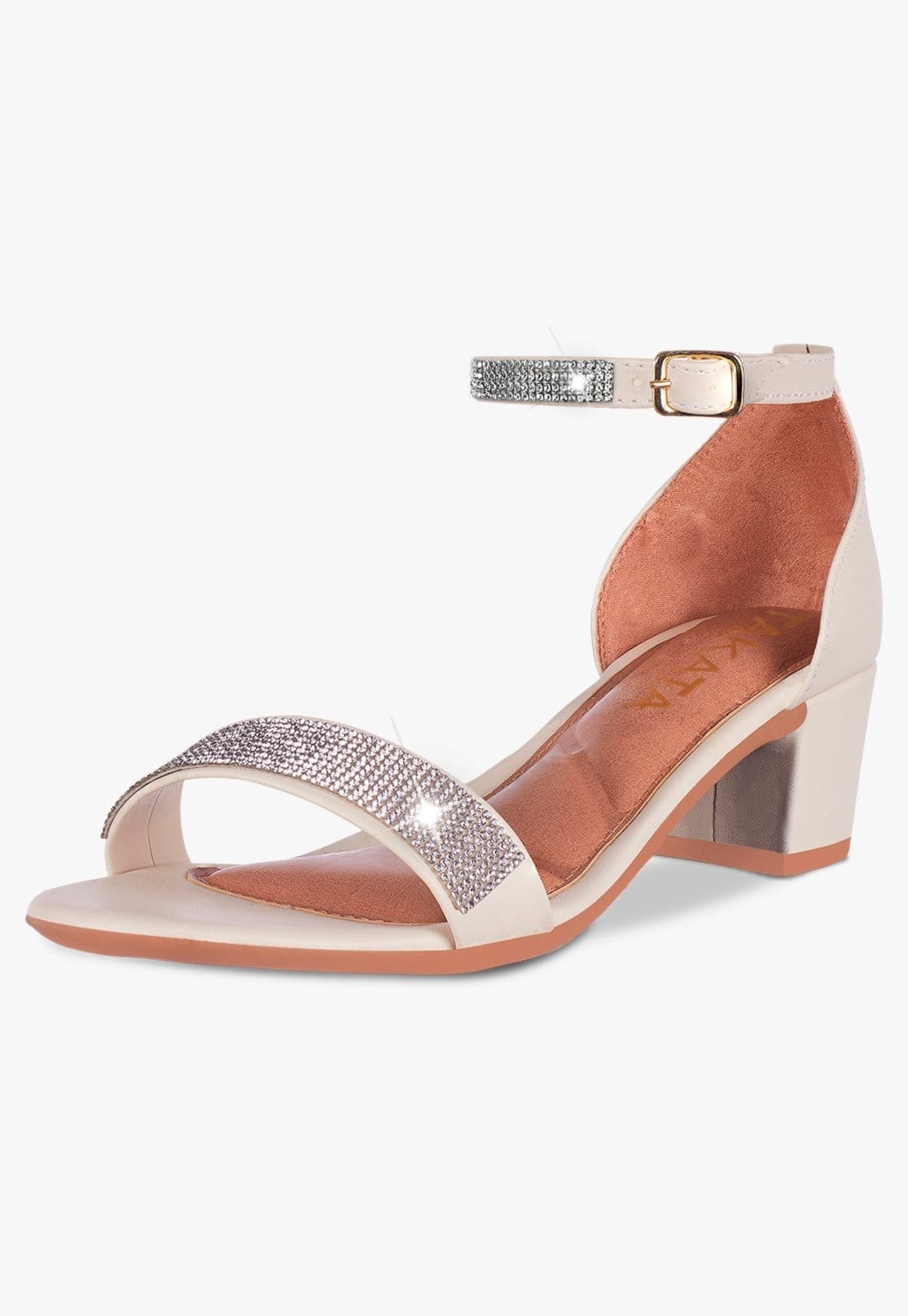 Sandália Feminina Salto Quadrado Grosso Baixo Manta Strass Brilho Confortável Festa Off White