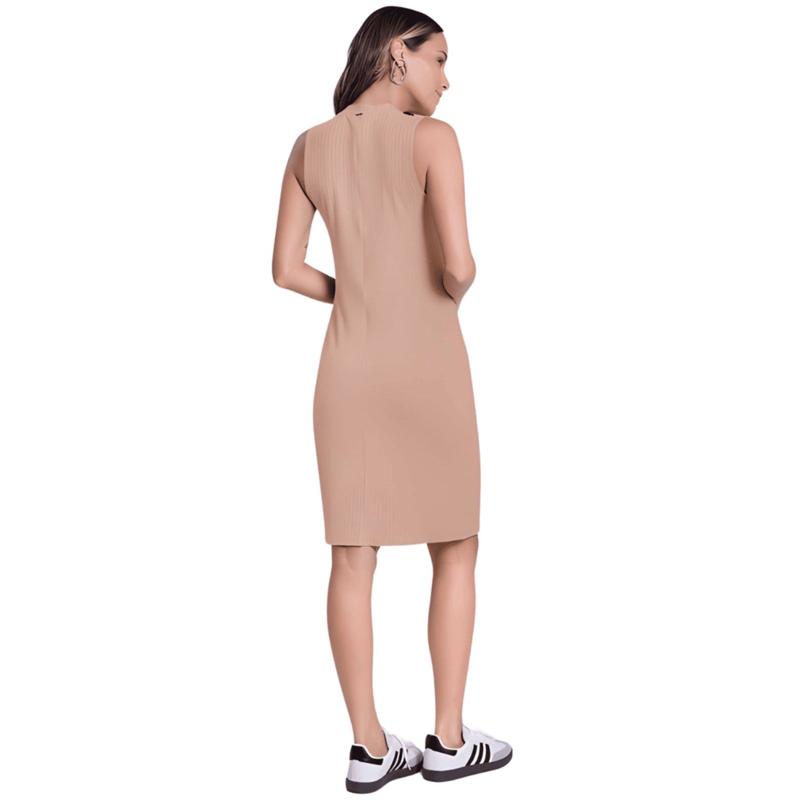 Vista 2 Vestido Canelado Gola Lunender bege