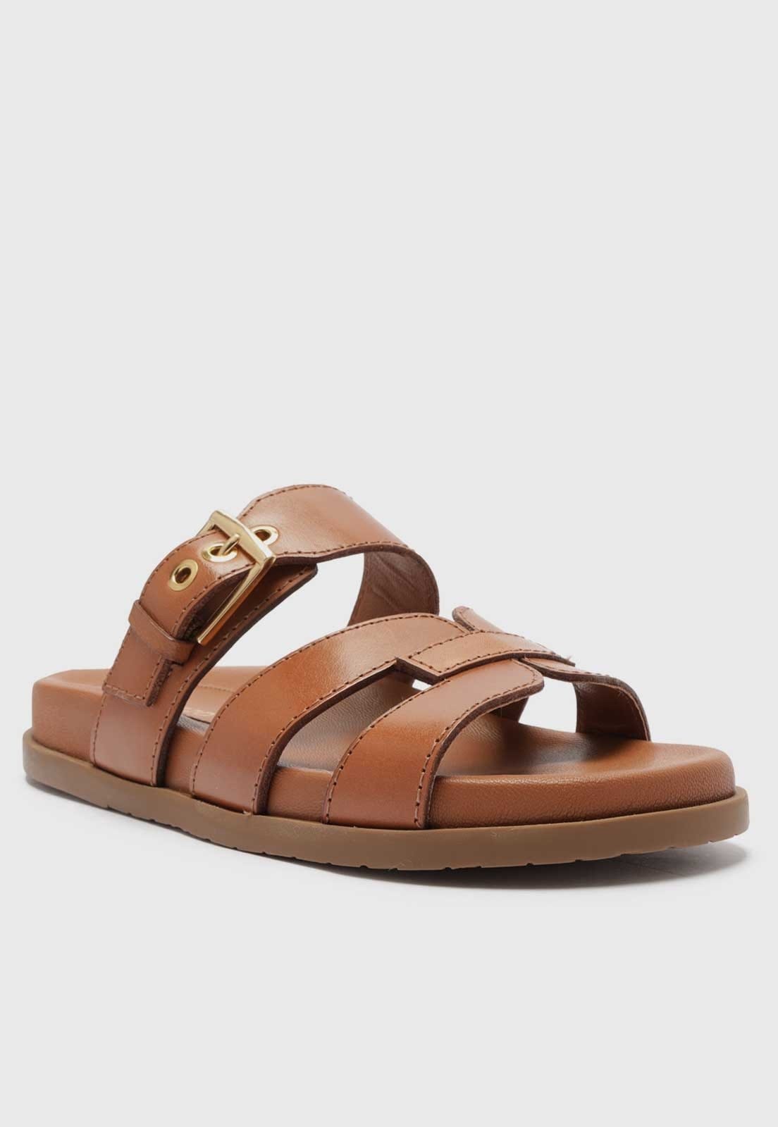 Vista 2 Rasteira Aberta Arezzo Fivela Dourada Warm Caramel Arezzo caramelo