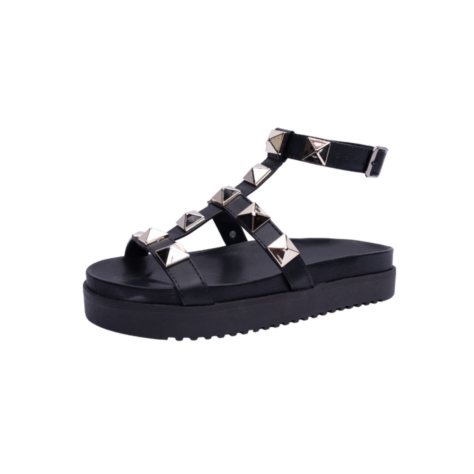 Sandalia Papete Rasteira Feminina Preta Piramide Sola Alta