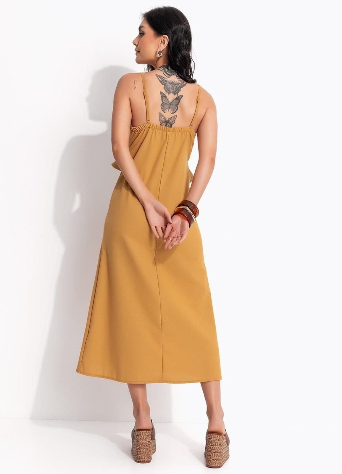 Vista 2 Vestido Em Linho Quintess Mostarda Quintess amarelo