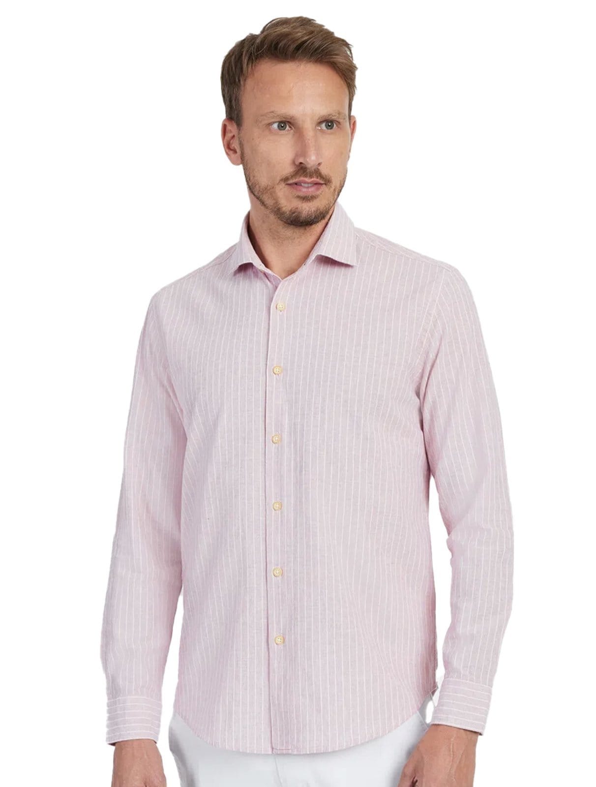 Camisa Aramis Masculina Slim Cambraia Listrada Claro